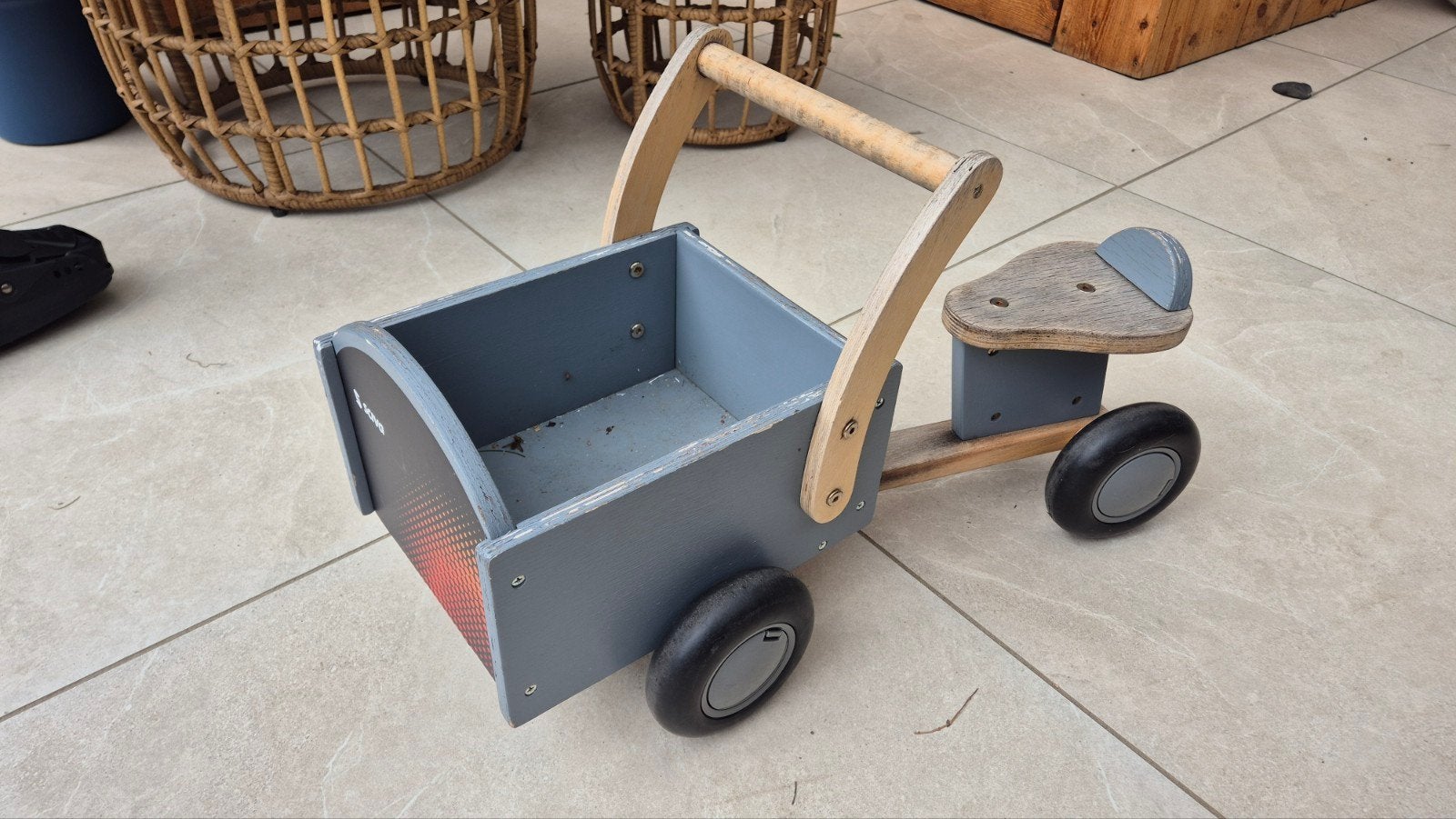 Houten bakfiets/loopfiets, Ophalen, Gebruikt