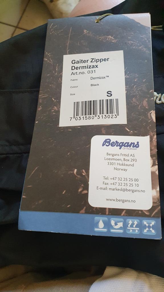 Bergans Gaiter Zipper Dermizax - Maat S, Ophalen of Verzenden, Nieuw