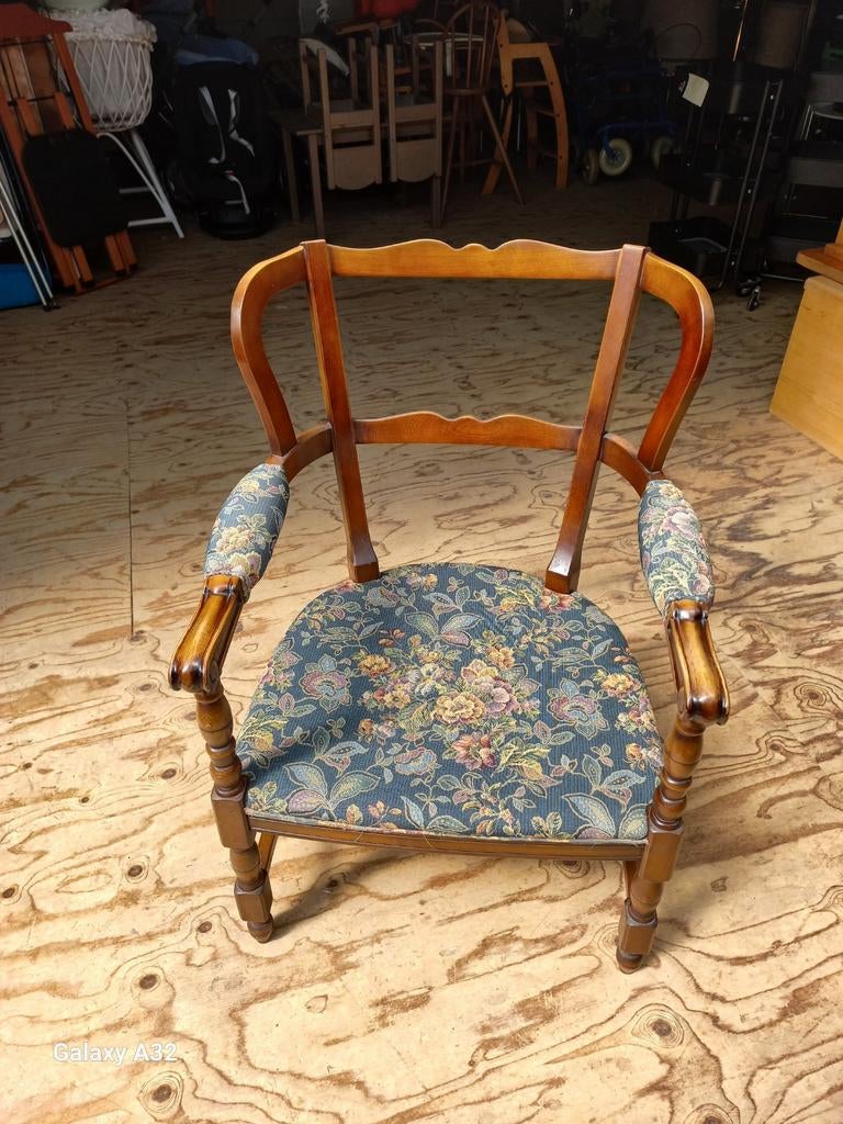 Mooie Antieke Fauteuil met Bloemenpatroon, Ophalen, Gebruikt, 75 tot 100 cm, Antiek, Klassiek