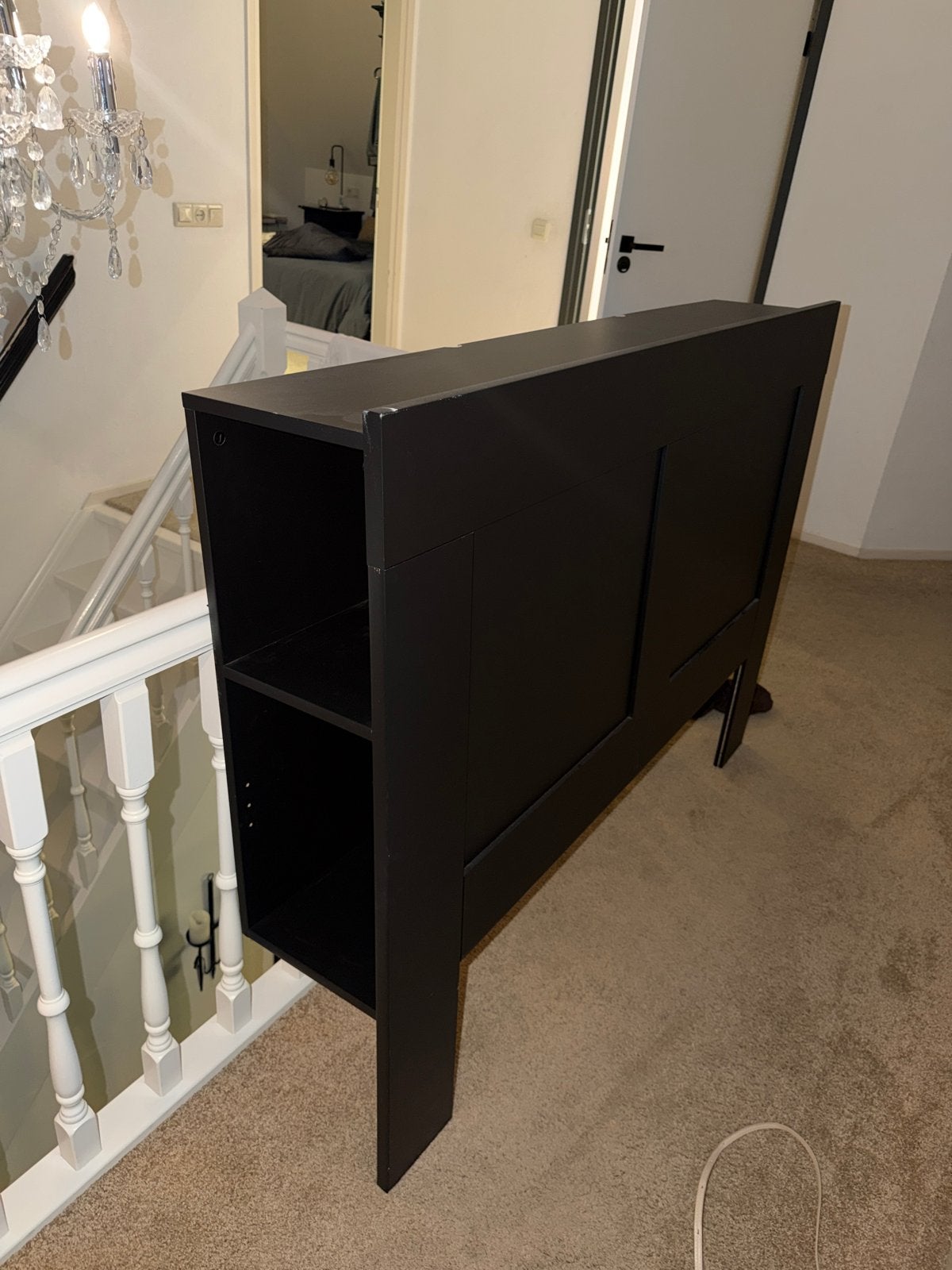 Zwart hoofdeinde met opbergruimte - IKEA, Ophalen, Gebruikt, Zwart, Tweepersoons