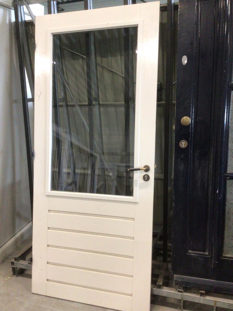 Hardhouten achterdeur met dubbelglas, Ophalen of Verzenden, Gebruikt, Buitendeur, 200 tot 215 cm