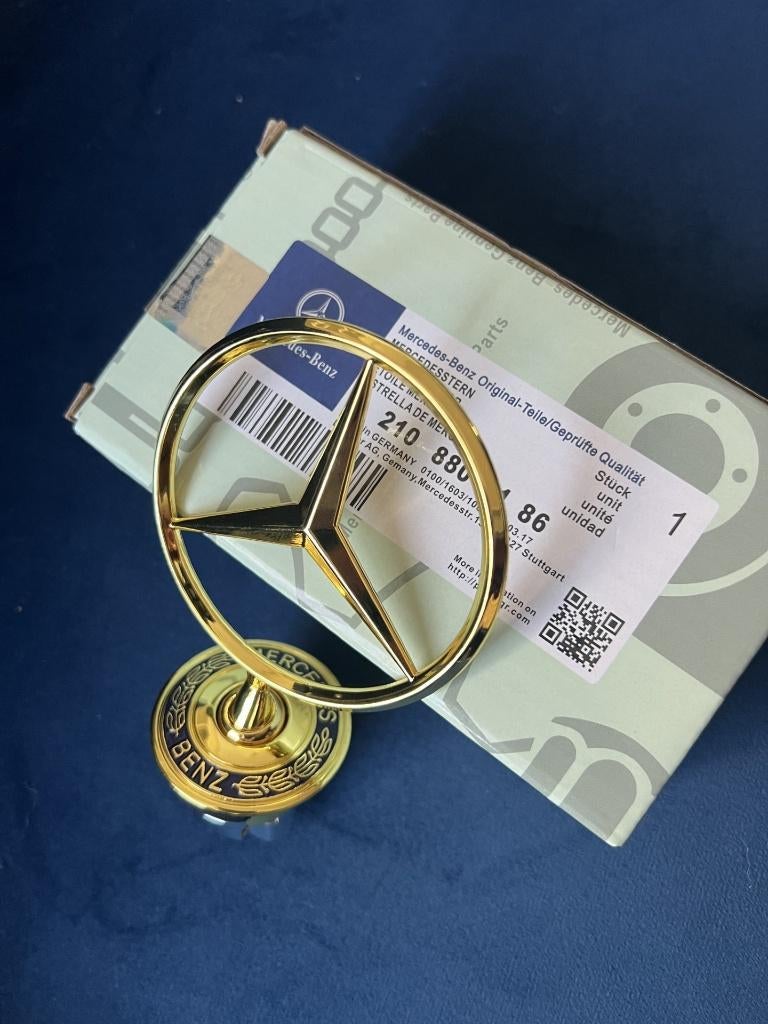 MERCEDES BENZ STER RVS GOLD NU 21,50 MET LAUWERKRANS, Ophalen of Verzenden