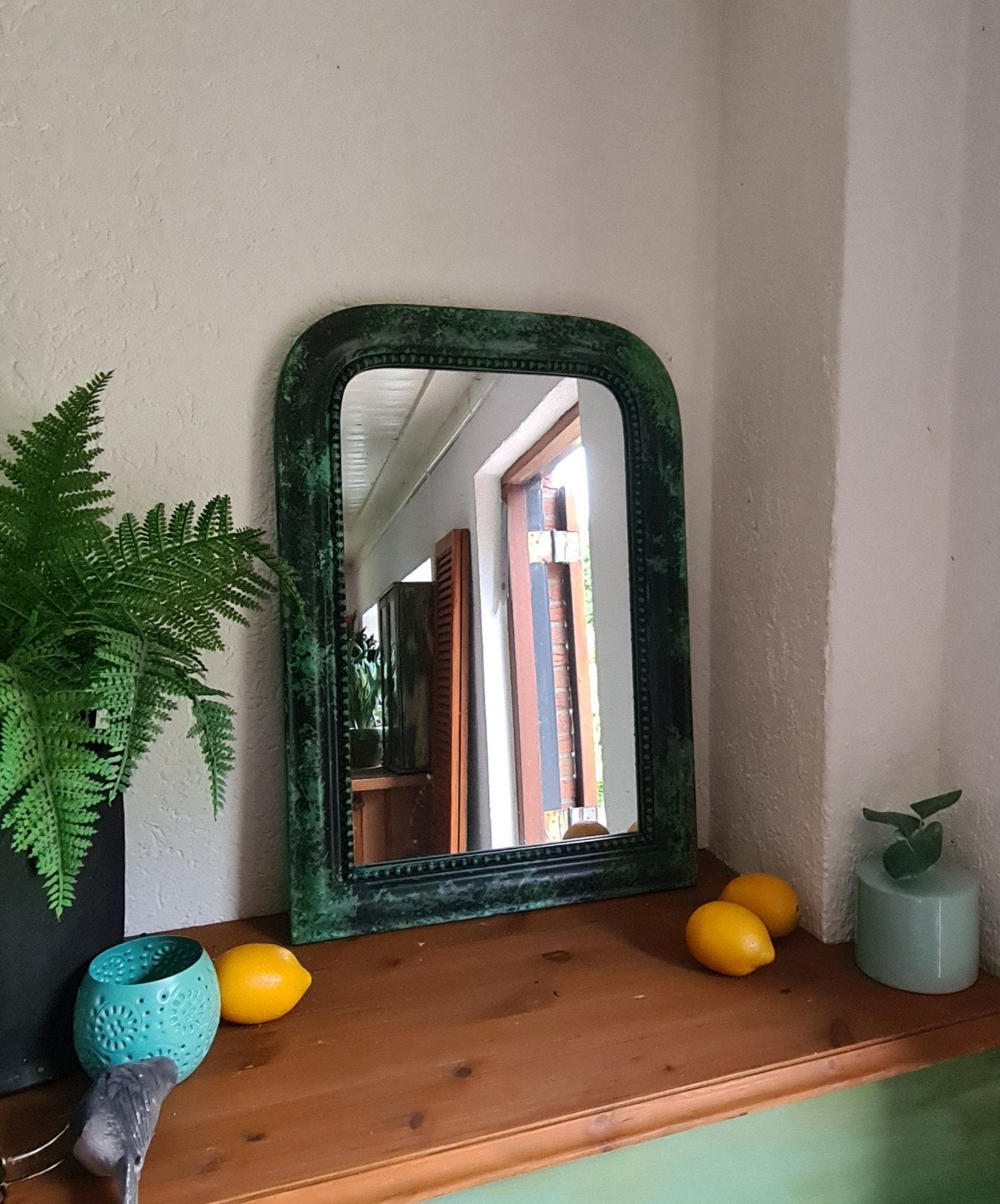 boho spiegel Rivière Maison zwart turquoise, Minder dan 50 cm, Ophalen of Verzenden, Zo goed als nieuw, Minder dan 100 cm