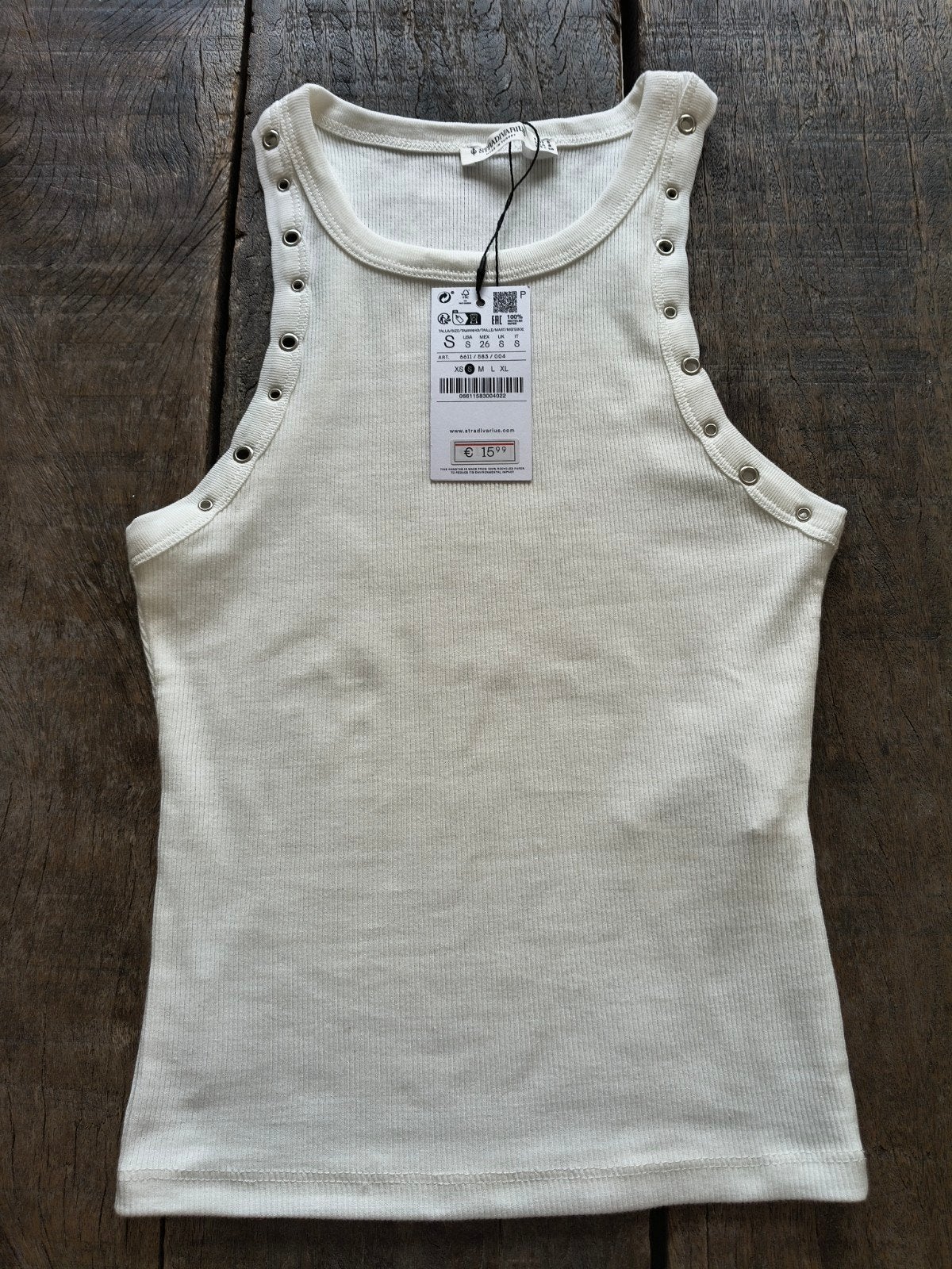 nieuwe stradivadius singlet top XS -S crème wit, Wit, Nieuw, Ophalen of Verzenden, Zonder mouw
