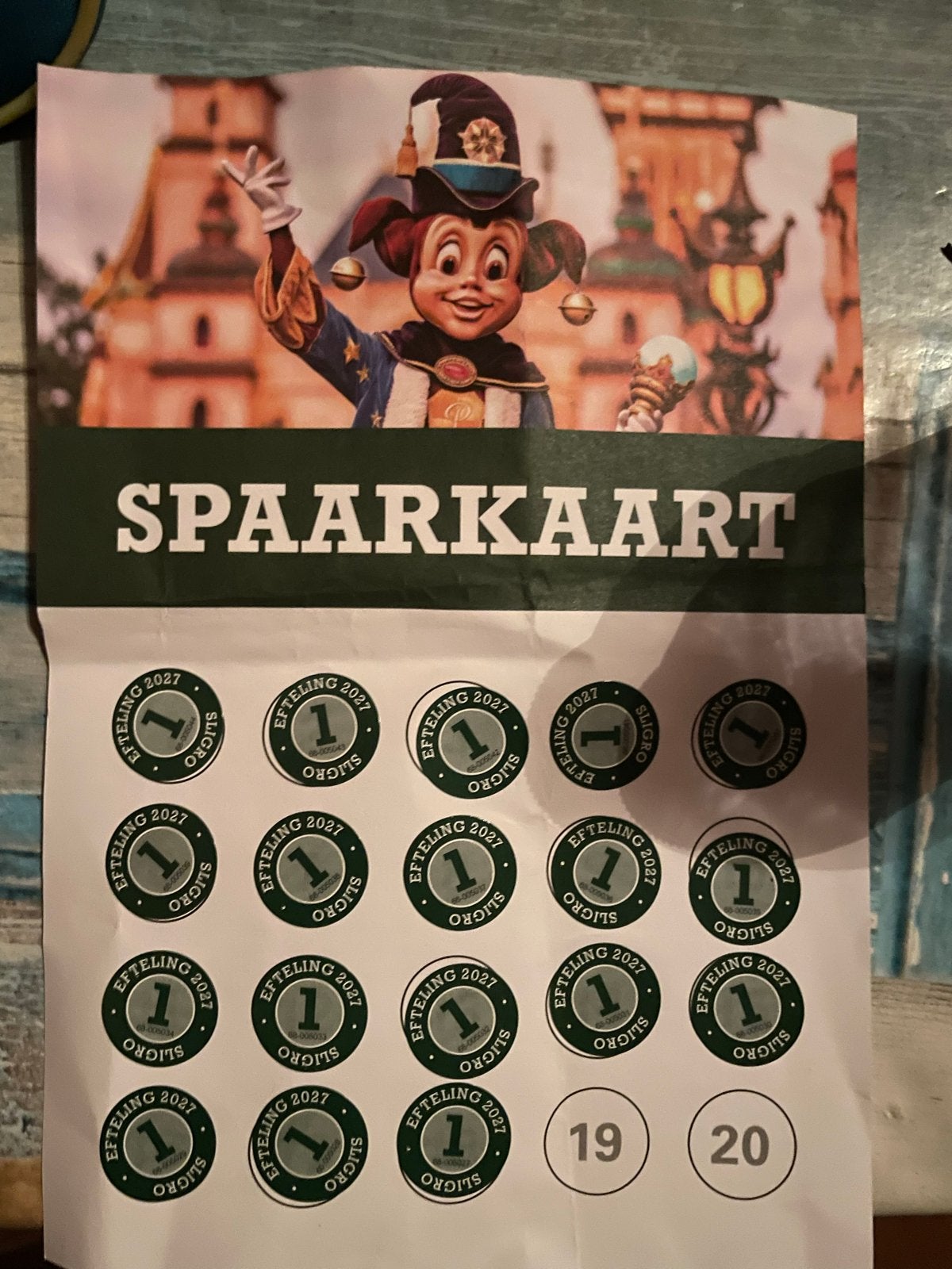 Efteling Sligro spaarkaart met 20 zegels, Hobby en Vrije tijd, Spaarzegeltjes, Ophalen of Verzenden, Volle spaarkaart