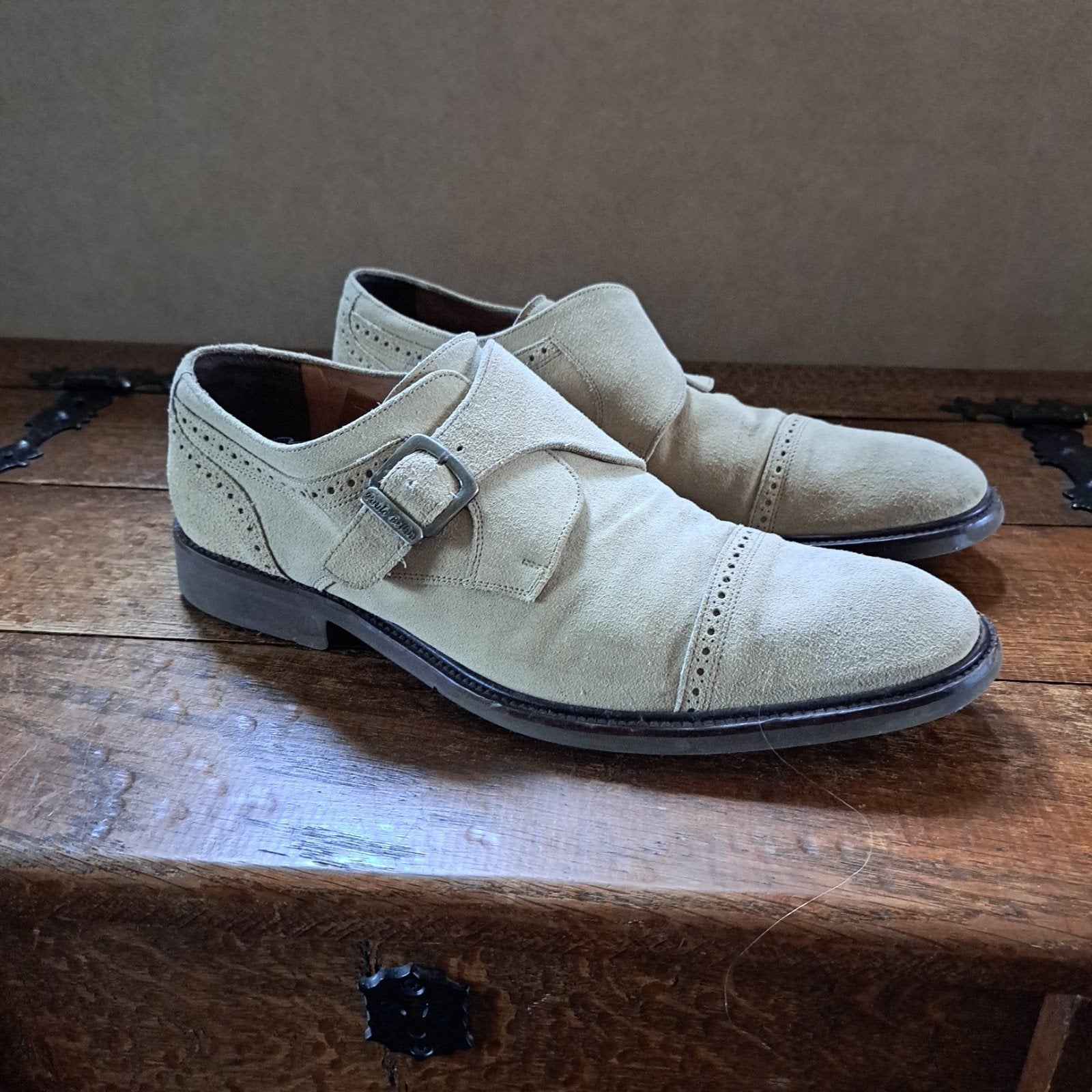 beige suede schoenen met gesp mt 45, Kleding | Heren, Overige kleuren, Ophalen of Verzenden, Paulo Bellini, Gespschoenen