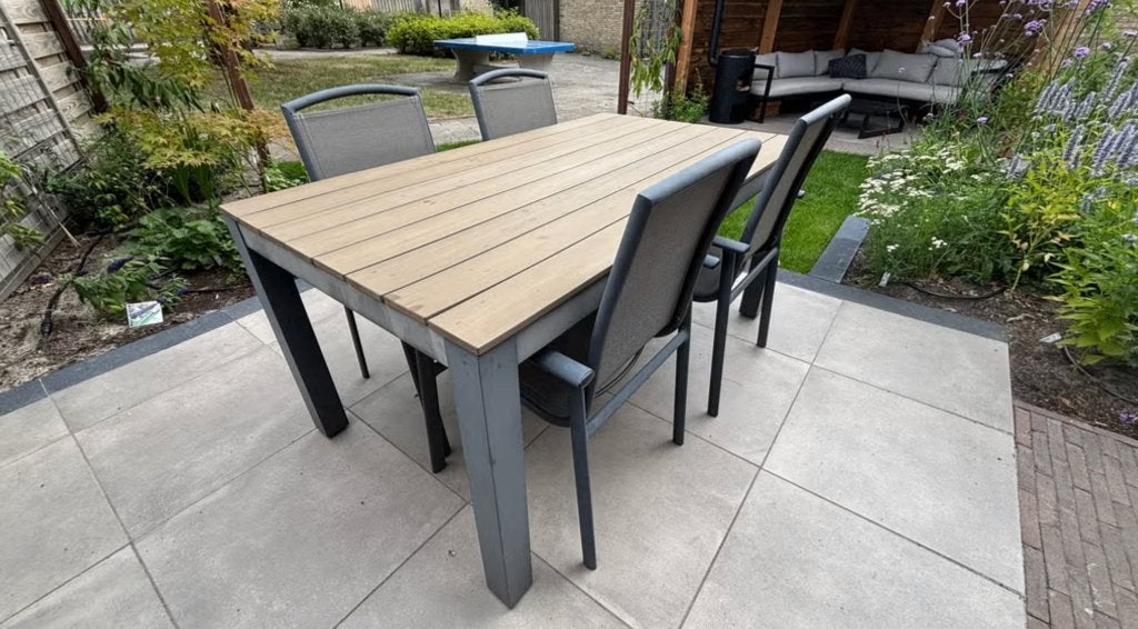 Moderne tuintafel met 4 stoelen, Ophalen, Gebruikt, Rechthoekig, Aluminium