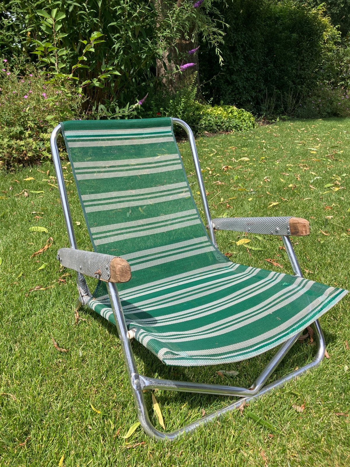Vintage Opvouwbare Campingstoel - Groen Gestreept, Ophalen, Gebruikt
