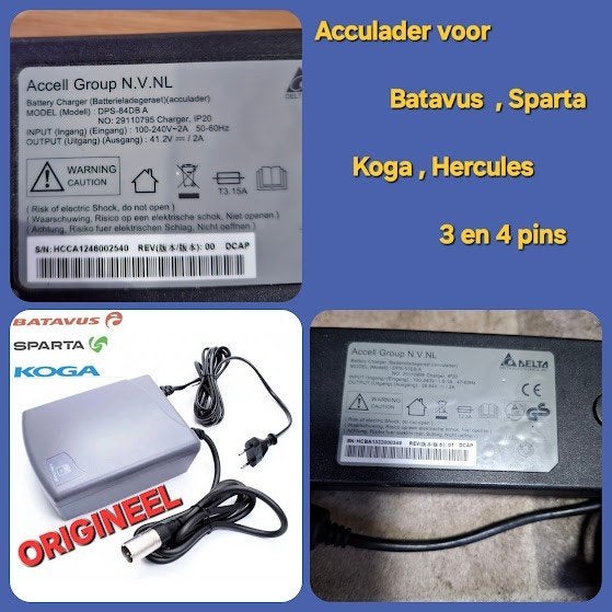 Originele  Acculader Sparta /Batavus /Koga 3 / 4 / 5 pins, Zo goed als nieuw