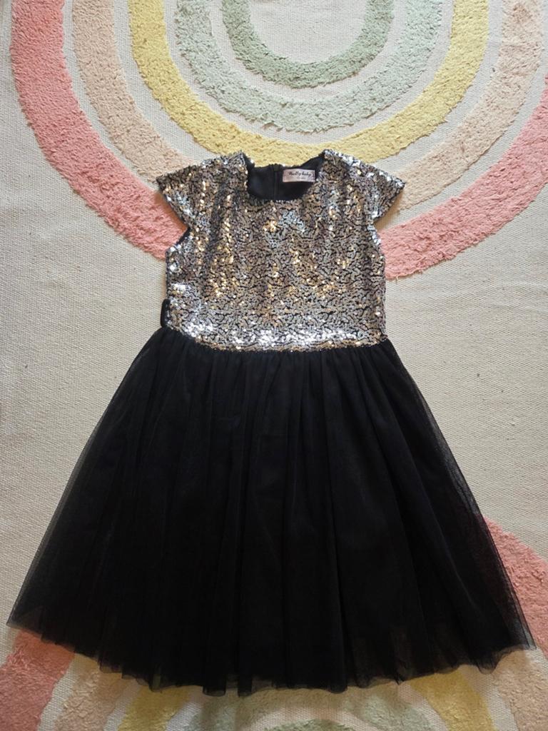 Feestjurk chique jurk met zilveren pailletten en zwarte tule, Kinderen en Baby's, Kinderkleding | Maat 140, Meisje, Ophalen of Verzenden