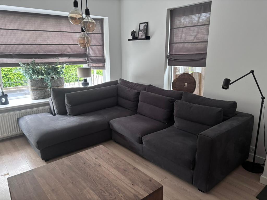 Grijze hoekbank, Huis en Inrichting, Banken | Complete zithoeken, Gebruikt, Stof, Ophalen