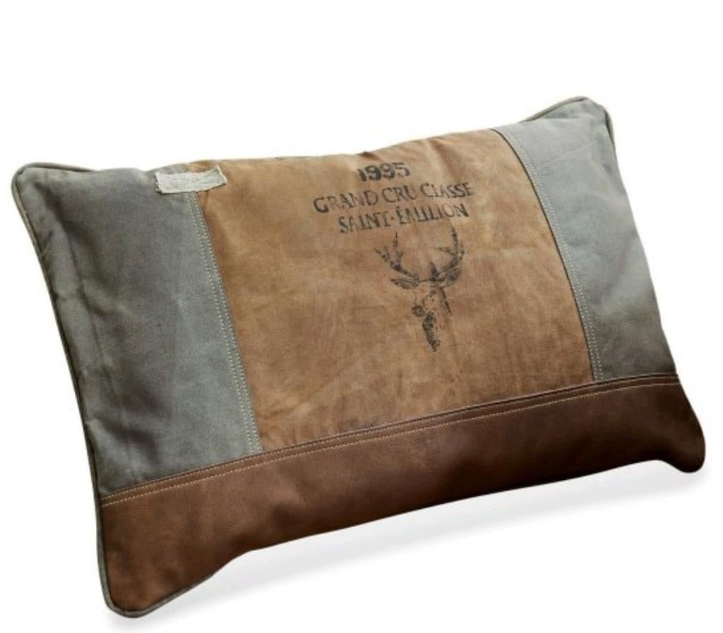 Kussens Van katoenen canvas en buffelleer., Huis en Inrichting, Woonaccessoires | Plaids en Woondekens, Ophalen of Verzenden, Zo goed als nieuw