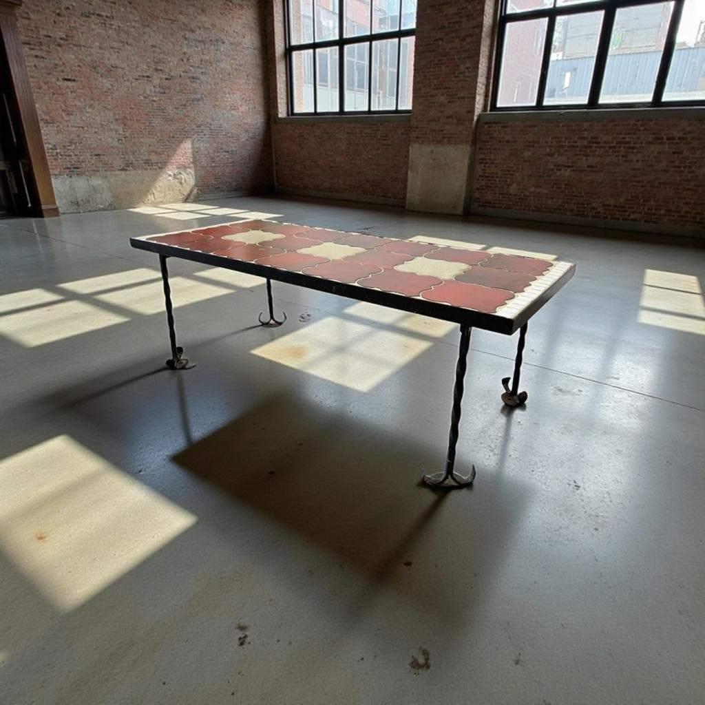 Vintage terracotta rode salontafel / tegeltafel /coffeetable, Ophalen, Gebruikt, 100 tot 150 cm, 25 tot 50 cm