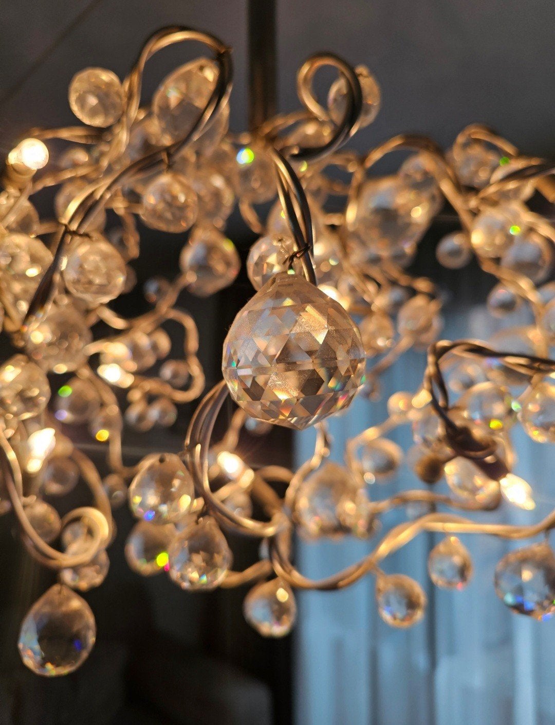 RVS hanglamp met cristal bollen in zeer goede staat, Ophalen, Zo goed als nieuw