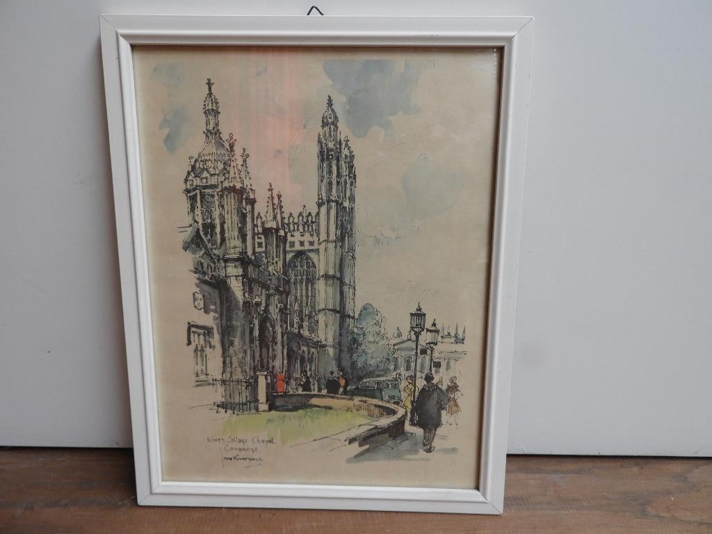 Prent Jan Korthals - King's College Chapel, Minder dan 50 cm, Gebruikt, Overige typen, Ophalen of Verzenden