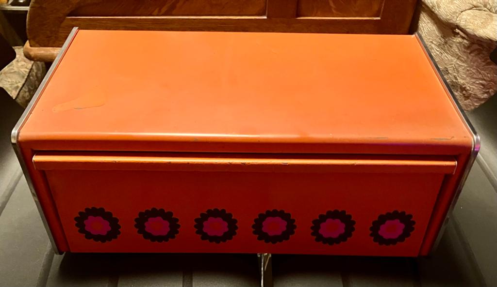 Vintage Broodtrommel Jaren '70 - Oranje met Bloemen, Ophalen of Verzenden