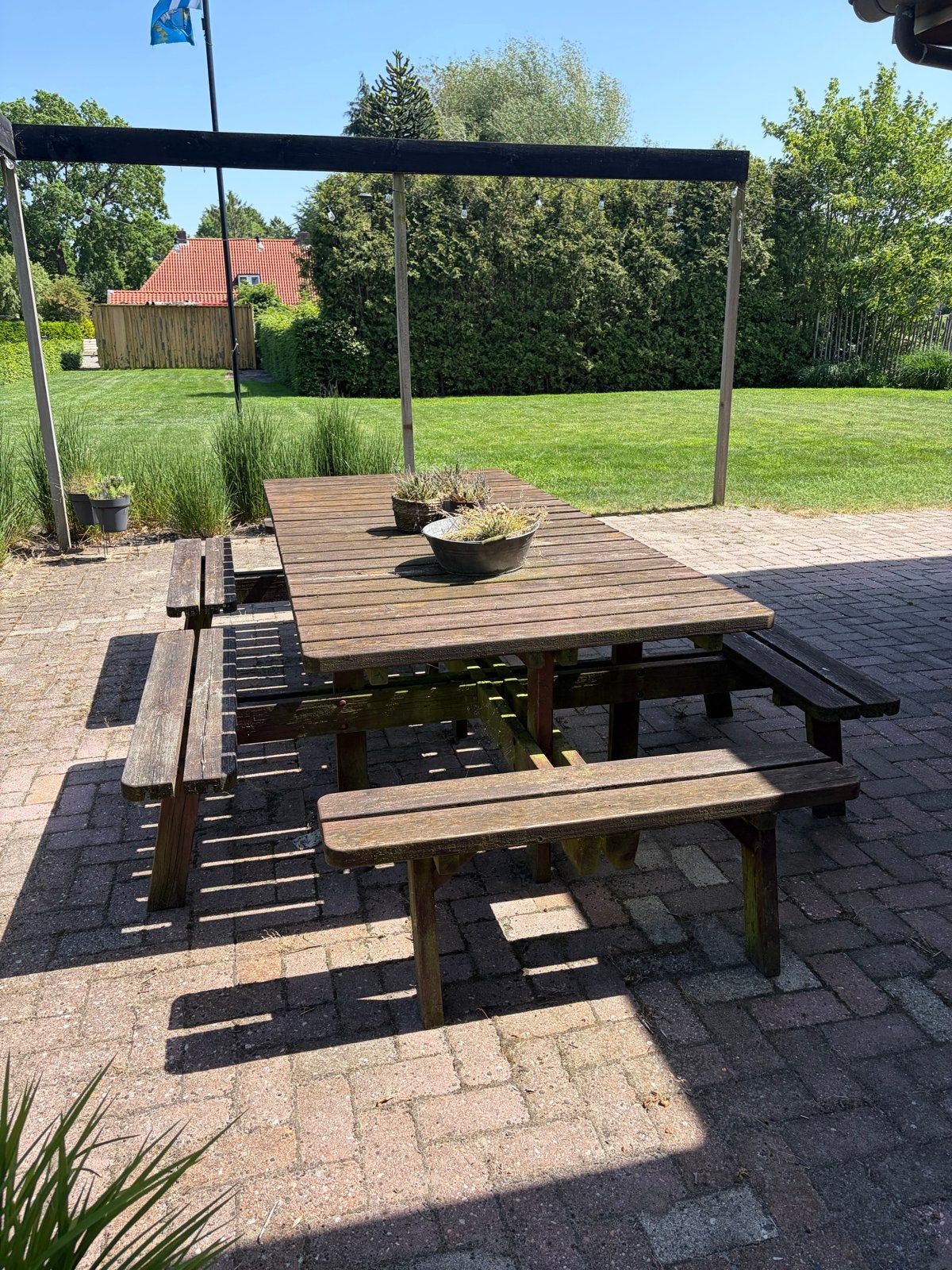 Robuuste houten picknicktafel - Gebruikt, Ophalen, Gebruikt, Rechthoekig, Hout