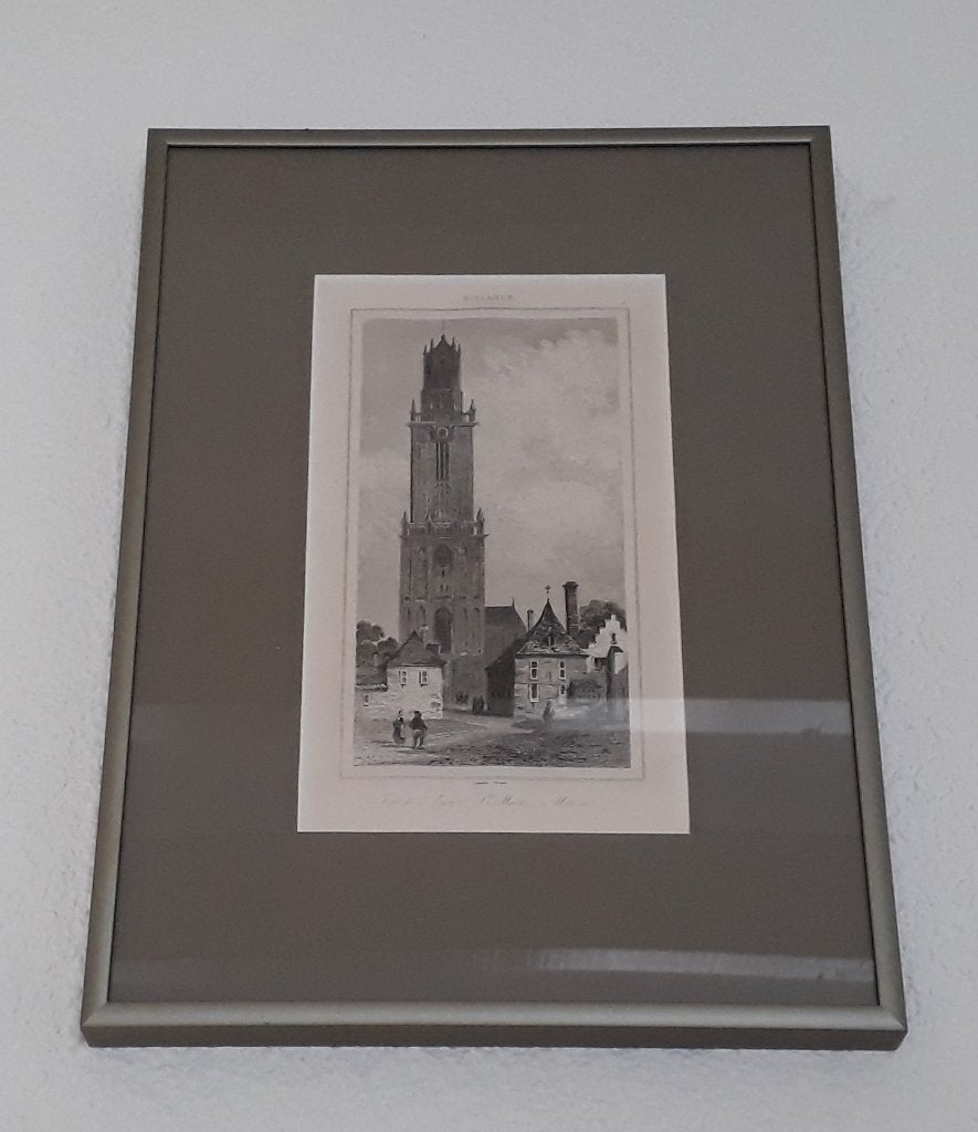 Ontzuurd gravure ,  Dom Utrecht ., Gesigneerd, 1800 - 1899, Stadsgezicht, Ophalen of Verzenden