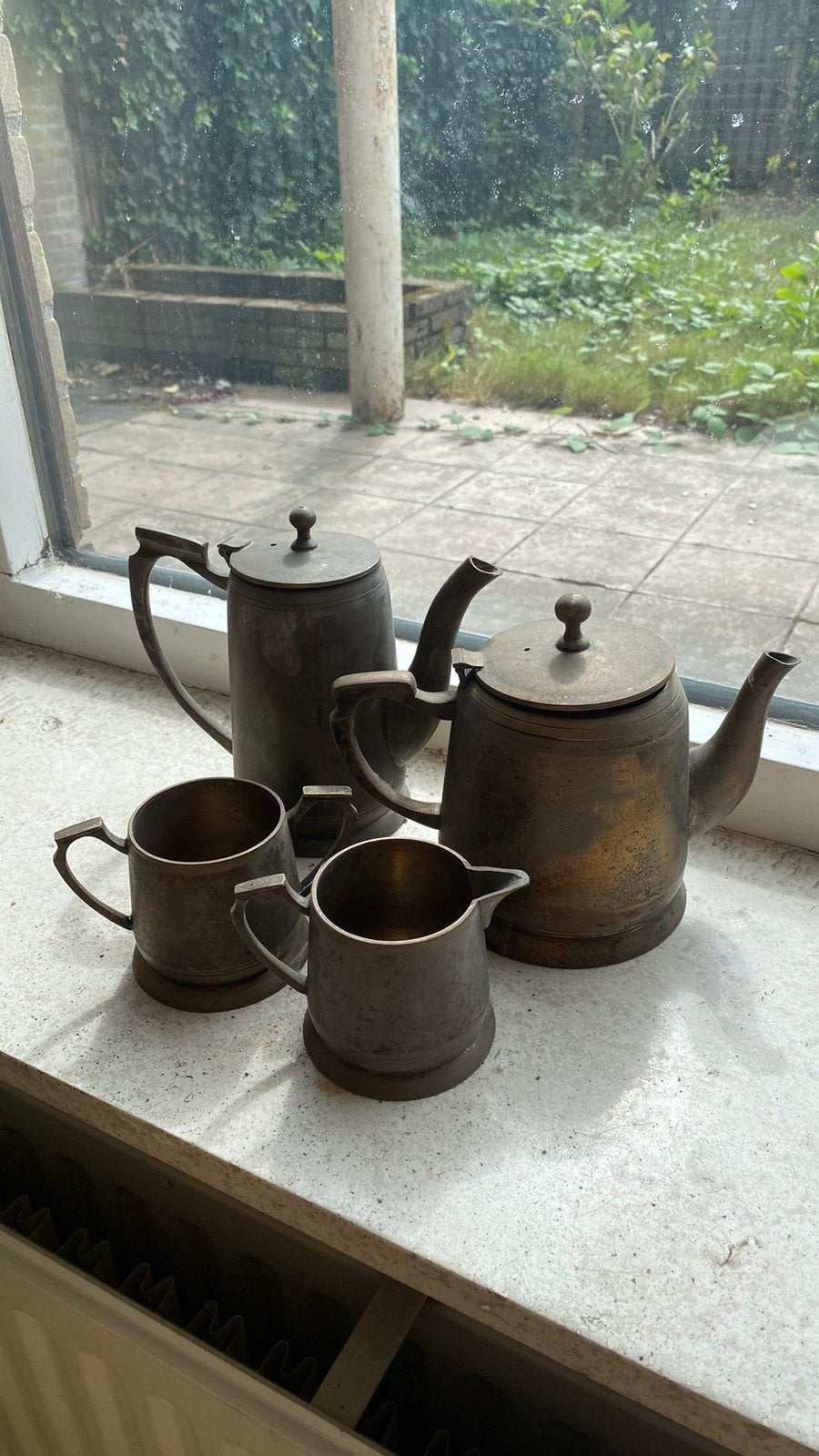 Gietijzeren thee set vintage antiek retro brons tea brass, Antiek en Kunst, Ophalen of Verzenden