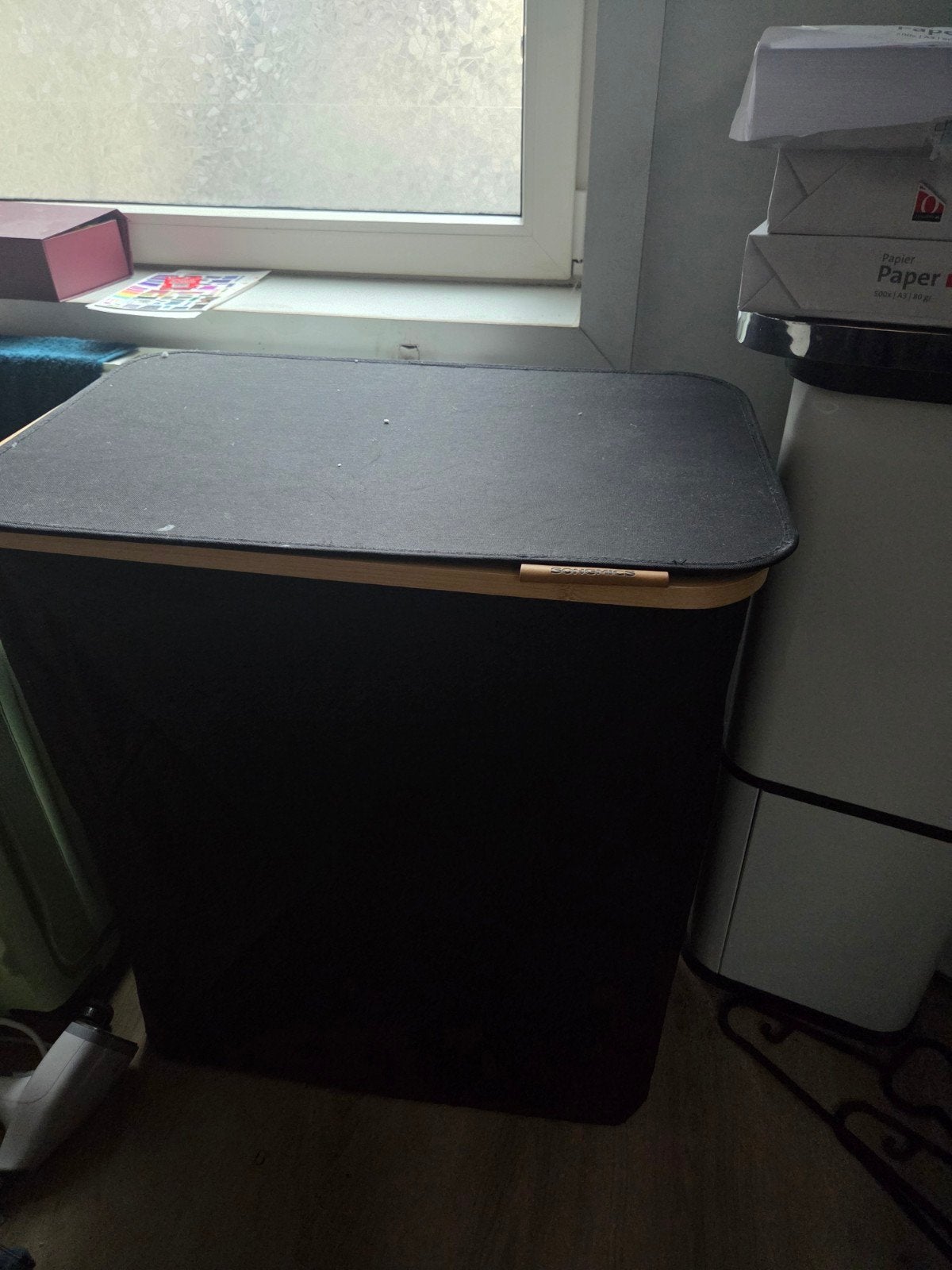 Songmics wasmand 3 vakken, zwart textiel (1 zak mist), Ophalen, Gebruikt, Zwart, Textiel