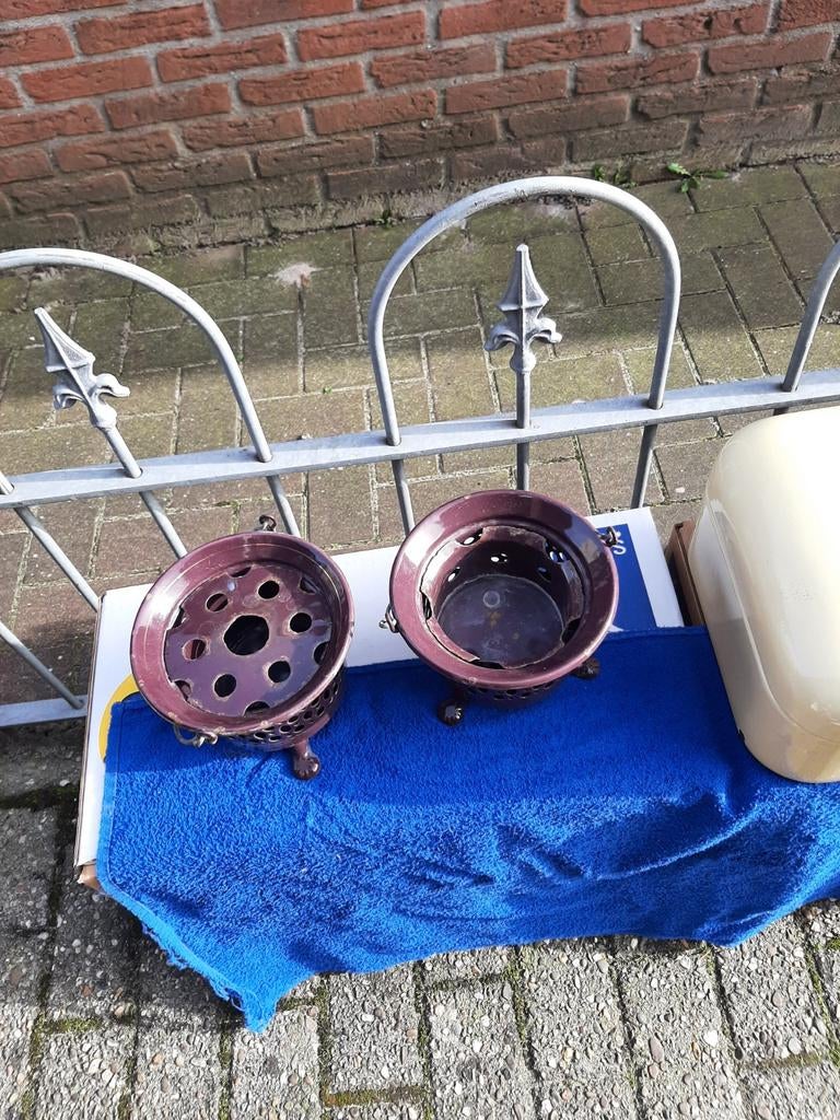 Aubergine emaille theelichtjes - set van 2, Ophalen of Verzenden