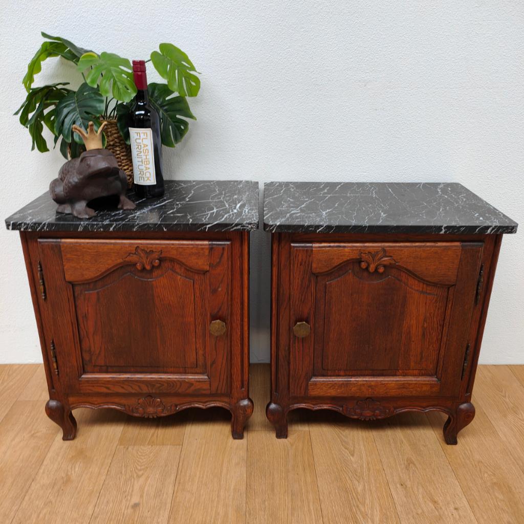 Vintage Antieke nachtkastjes bijzetkastjes marmer blad 03, Valkenswaard, Gebruikt, Minder dan 45 cm, Info@flashbackfurniture.nl