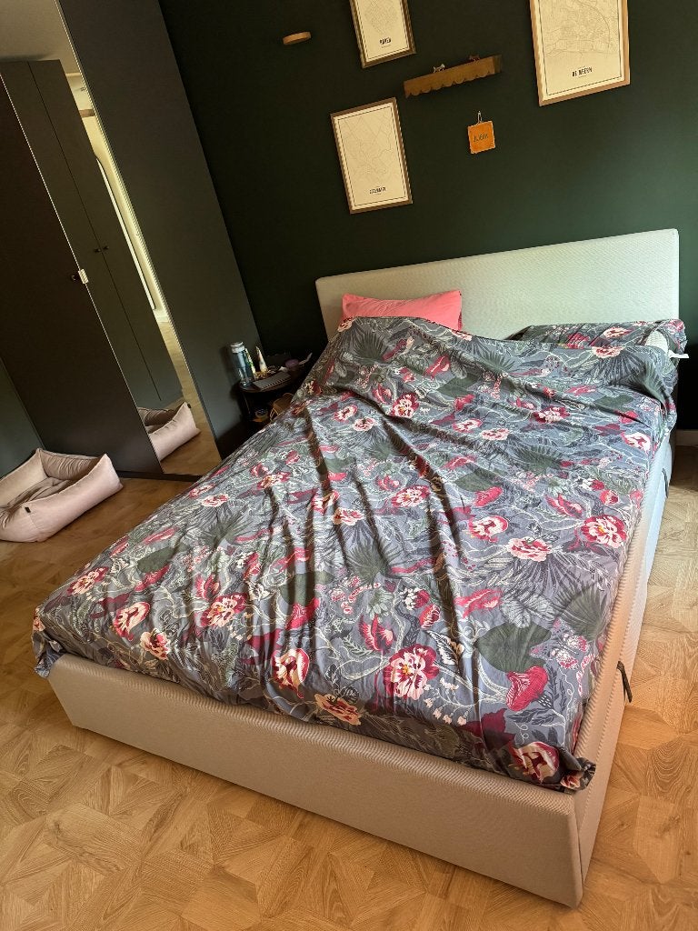 Tweepersoonsbed met lades - lichtgrijs, Ophalen, Gebruikt, Tweepersoons, 200 cm
