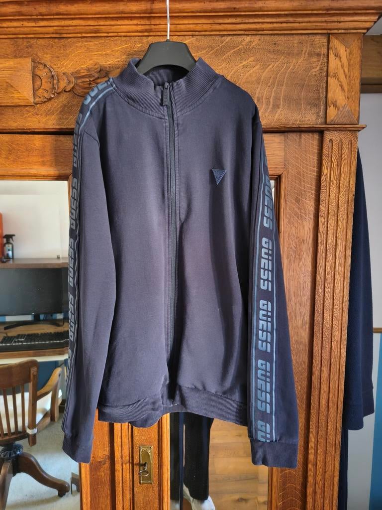 Guess trainingsjack met logo tape - Maat L, Maat 52/54 (L), Blauw, Ophalen of Verzenden, Zo goed als nieuw