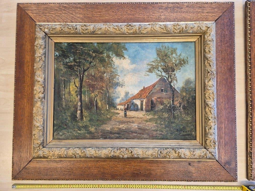 Pendanten 19e eeuw olieverf, Antiek en Kunst, Doek, Impressionistisch, Ophalen of Verzenden, Landschap