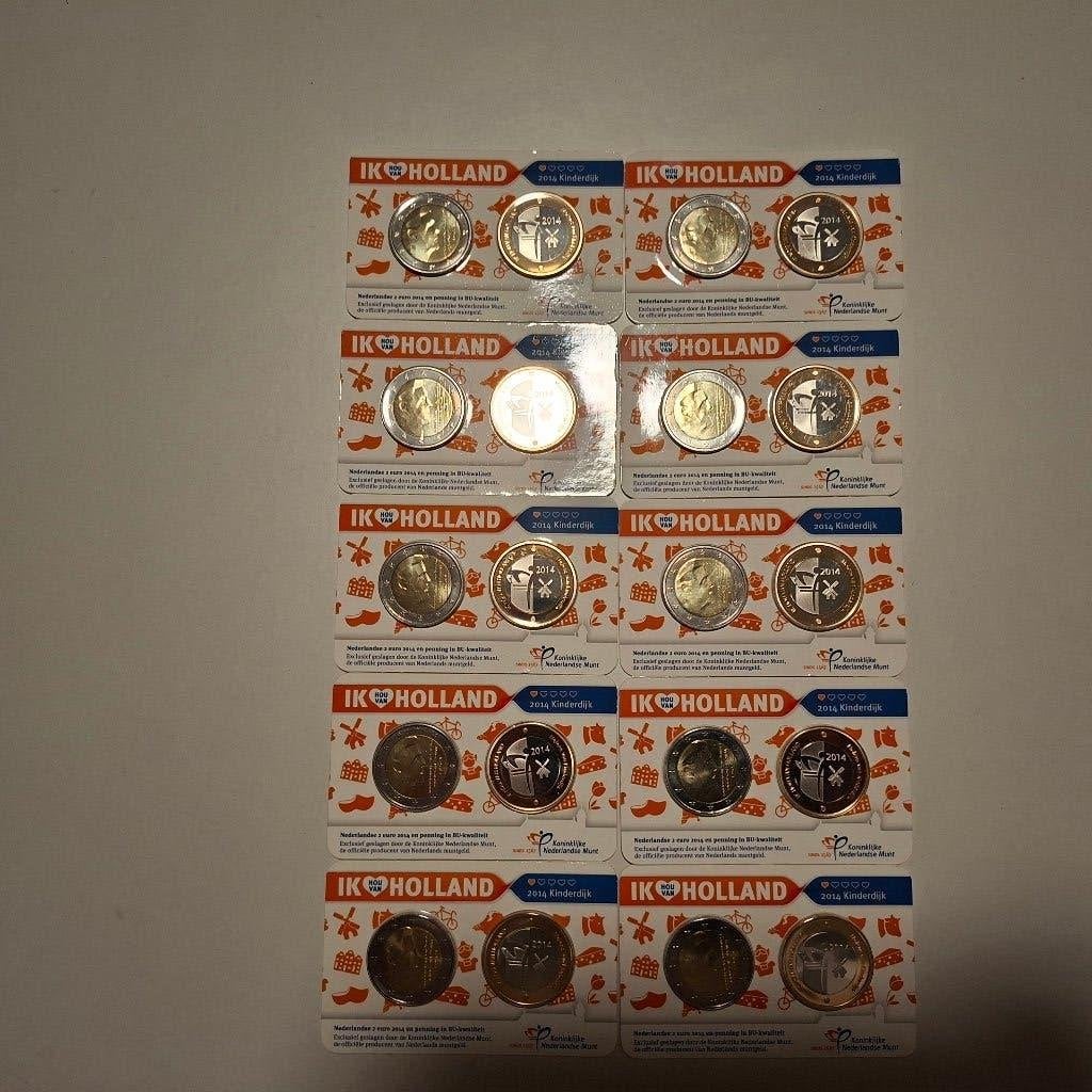 10 x coincard Ik Hou van Holland Kinderdijk 2014 BU, Ophalen of Verzenden, Koningin Beatrix, Euro's