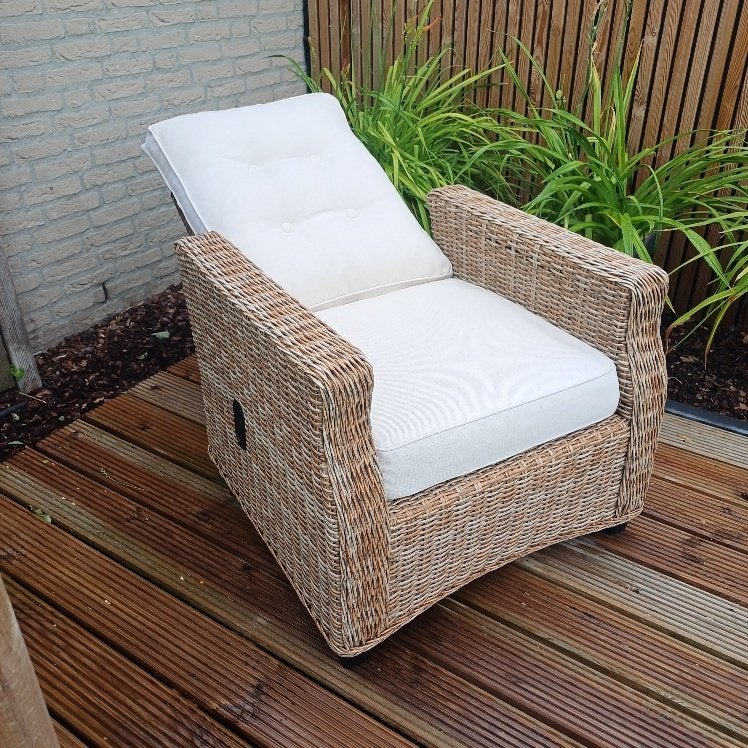 verstelbare wicker fauteuil incl. heerlijk dik kussen, Huis en Inrichting, Ophalen, Gebruikt, 75 tot 100 cm, 50 tot 75 cm