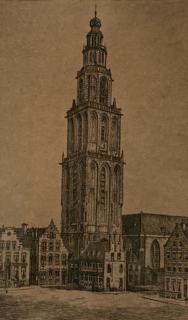 331. Ets, Marius Johannes Janssen - Martinitoren Groningen., Antiek en Kunst, Kunst | Etsen en Gravures, Ophalen of Verzenden