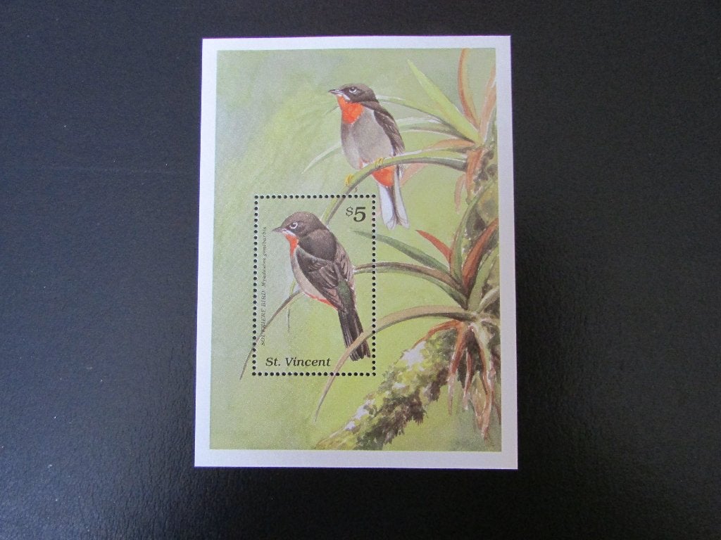 Postzegel Vogel: Vel met Roodkeel Solitaire uit St. Vincent, Ophalen of Verzenden, Postfris, Dier of Natuur