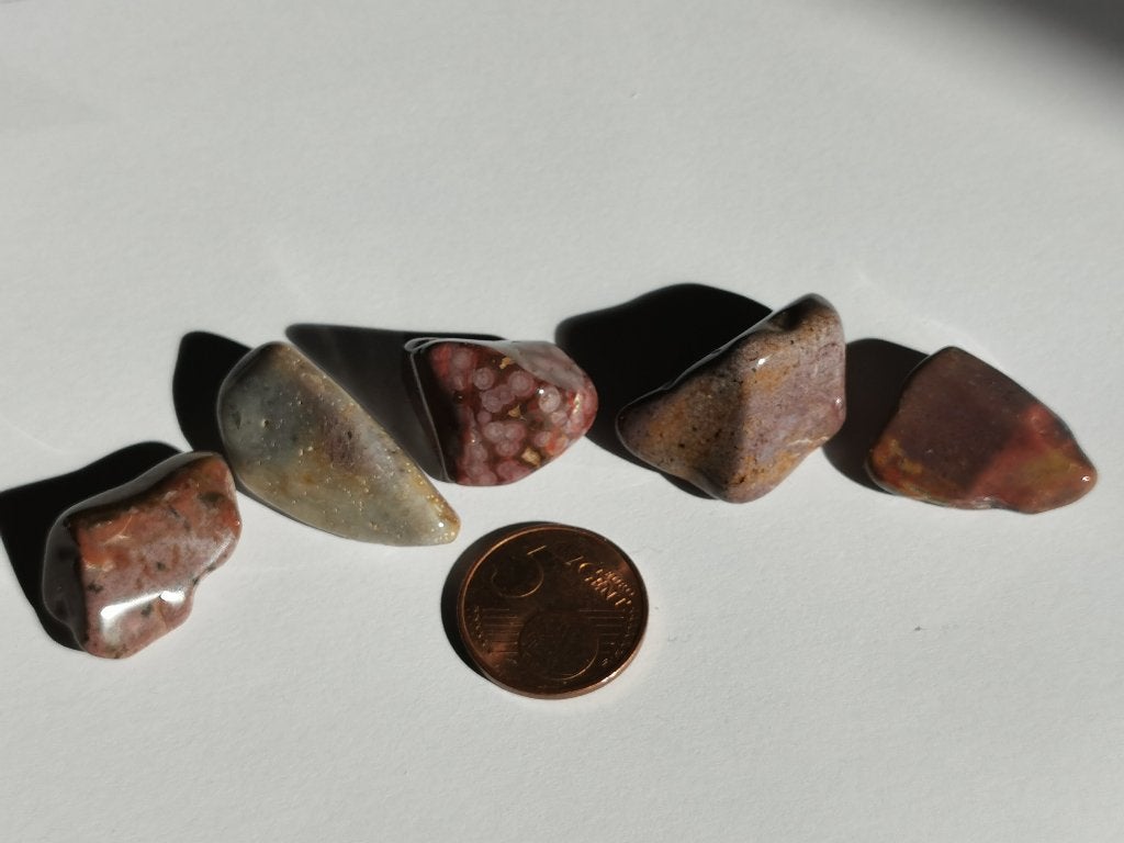 Leuk setje van 5 Oceaan Jaspis trommelstenen 36 gr, Ophalen of Verzenden, Mineraal