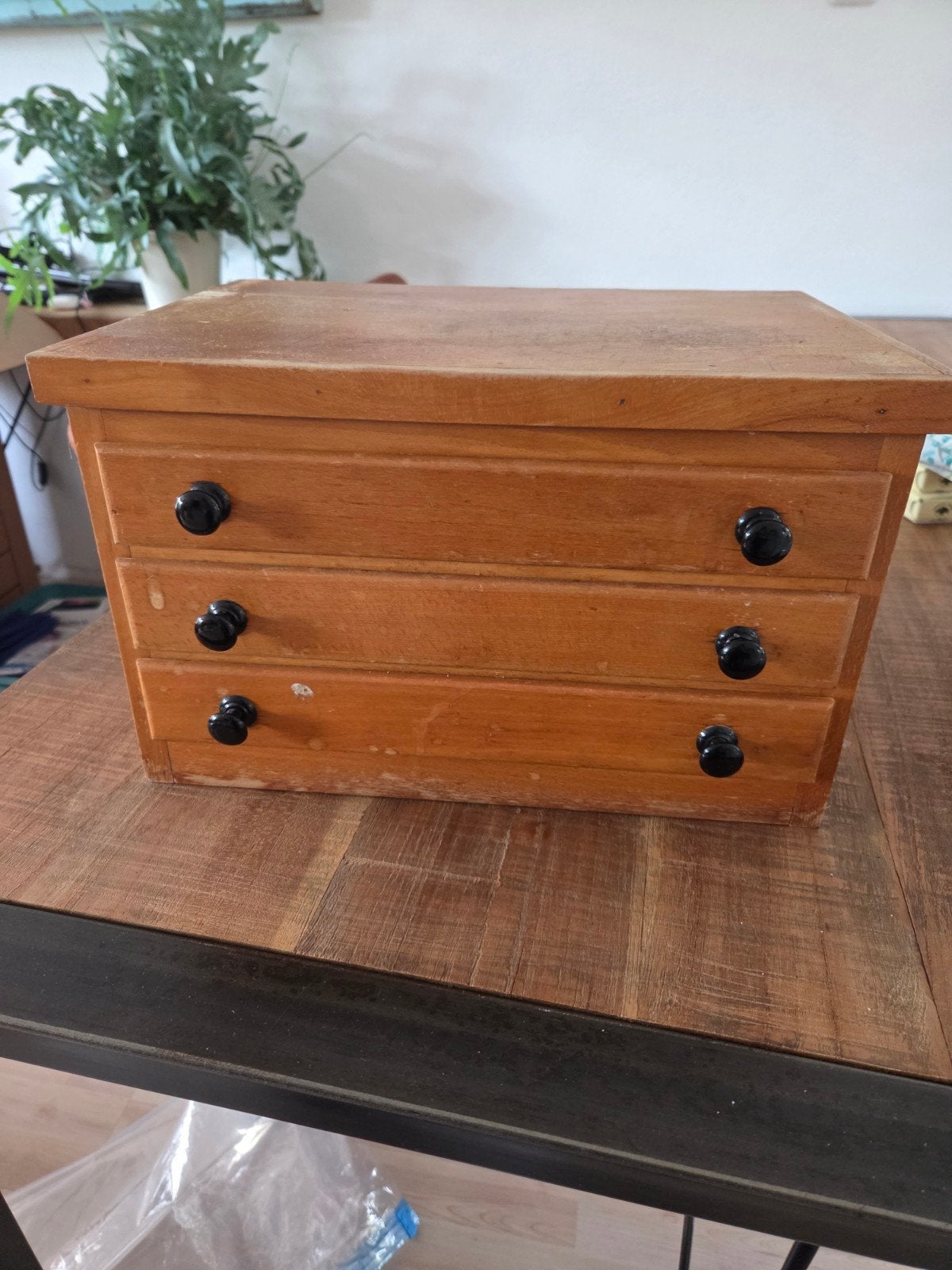 Vintage houten ladekastje met 3 lades, Ophalen of Verzenden