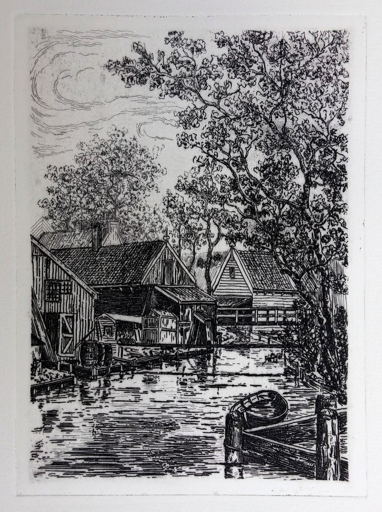 Sloot Zaanstreek - Kunstenaar: Nic de Carpentier, Ophalen of Verzenden, Landschap, Ets, 1900 - 1949