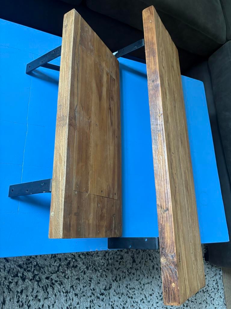 Set van 2 massief houten planken met metalen beugels, Huis en Inrichting, Ophalen, Zo goed als nieuw