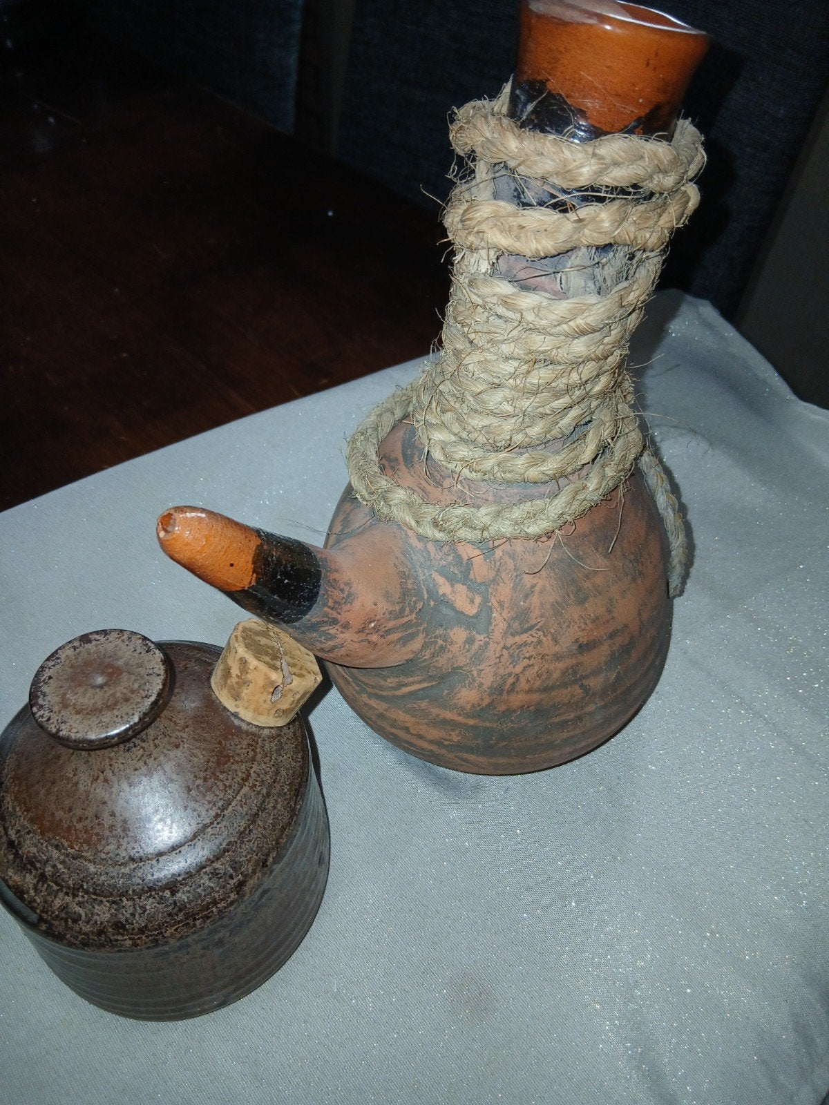 Vintage aardewerk kruik en spaarpot - Handgemaakt, Antiek en Kunst, Ophalen of Verzenden