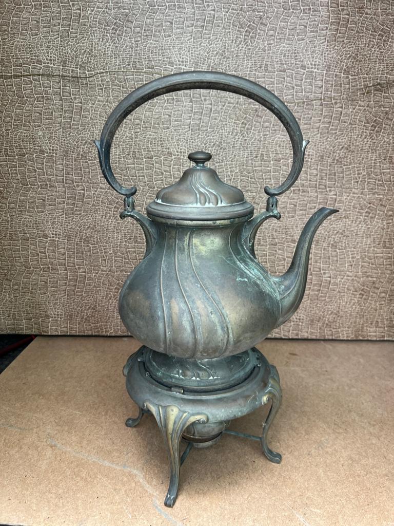 Antieke koperen theepot met rechaud - sierlijk design, Ophalen, Koper
