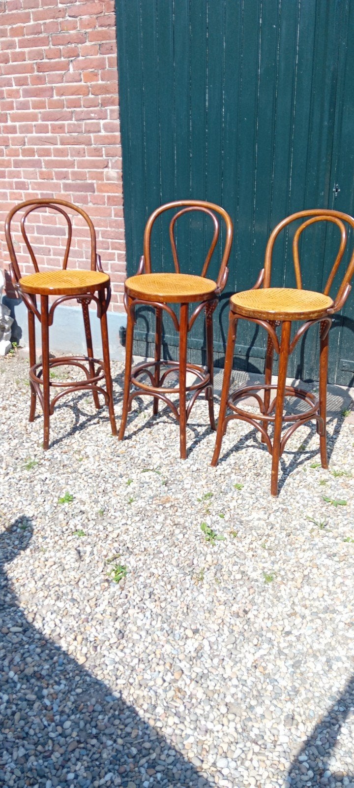 3 Vintage Thonet Barkrukken - Jaren '60, Gebruikt, Hout, Ophalen of Verzenden, 90 cm of meer