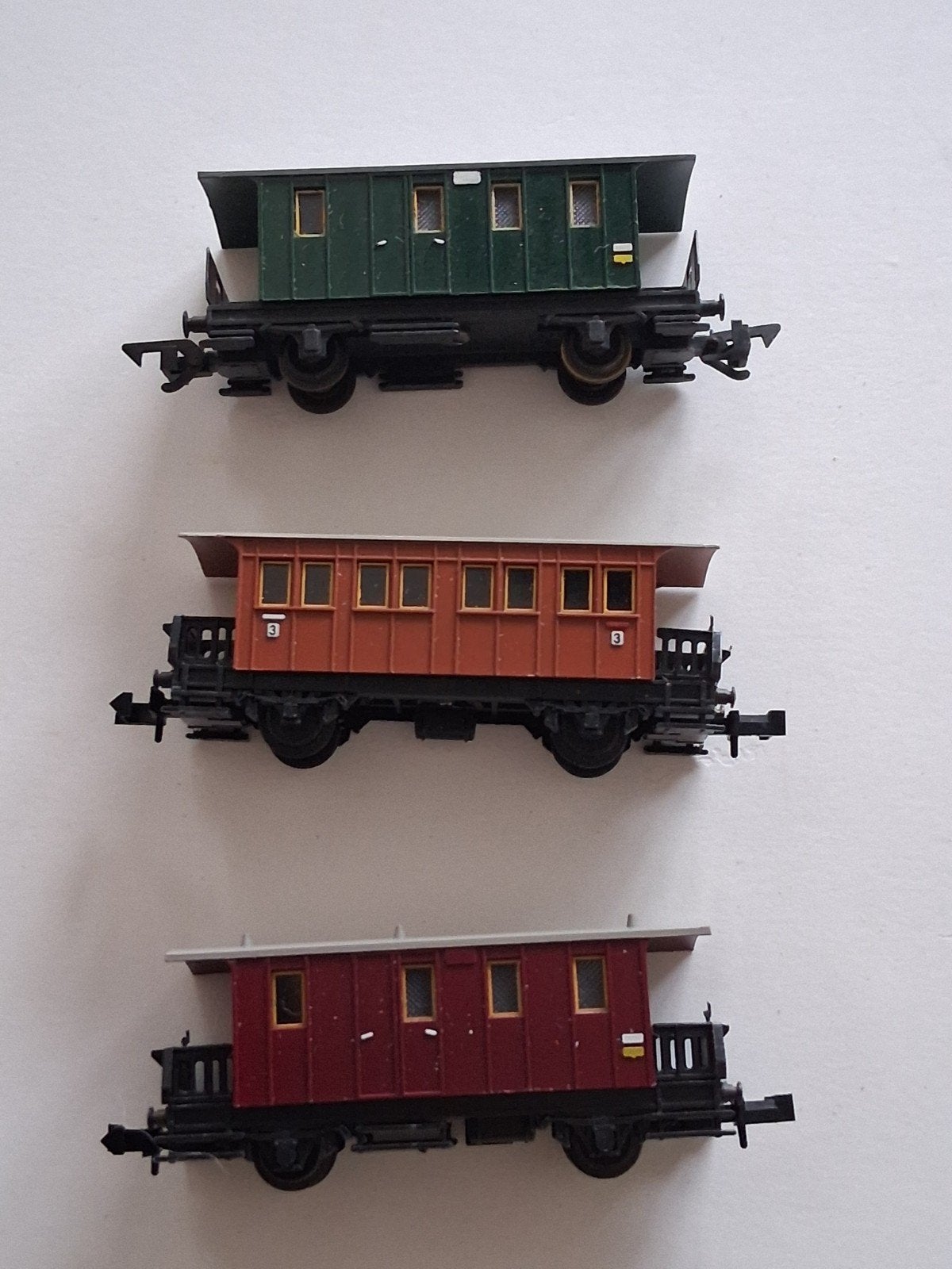 set van 3 lokaalbaan rijtuigen N-spoor, Hobby en Vrije tijd, Modeltreinen | N-Spoor, Gebruikt, Gelijkstroom, Trix, Wagon