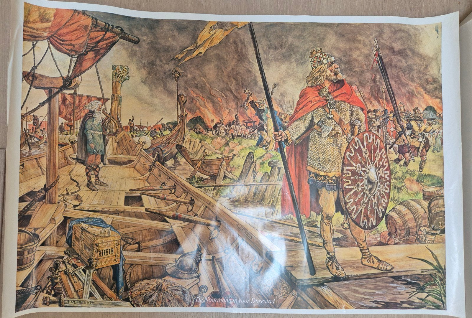 Drie schoolplaten: Walvisvaart, Noormannen, Trekschuit, Antiek en Kunst, Ophalen
