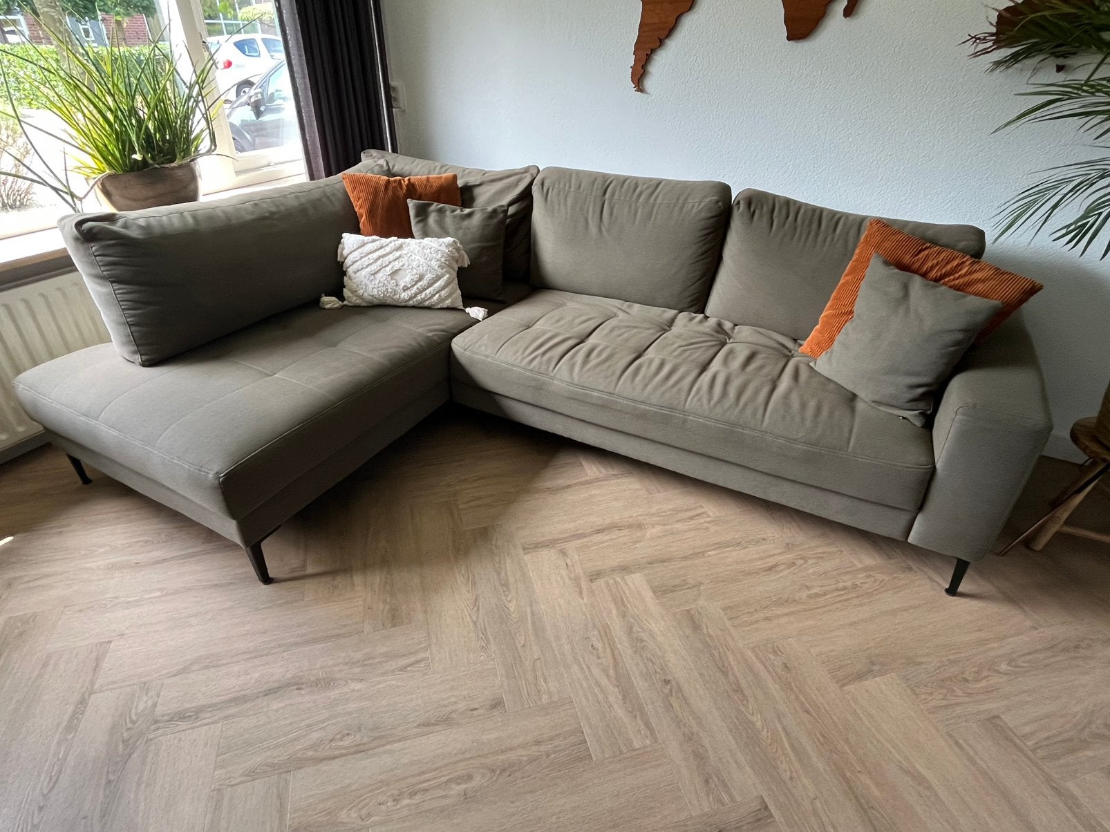Groene hoekbank, Ophalen, 250 tot 300 cm, Gebruikt, 100 tot 125 cm