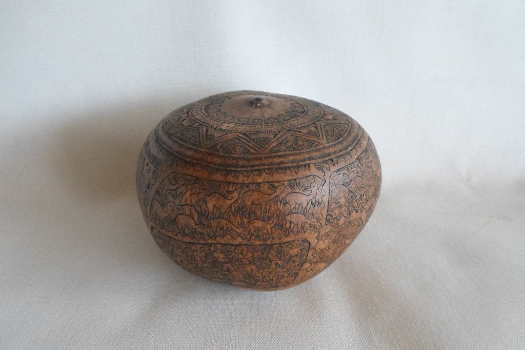 Scrimshaw Kalebas Peru Antiek, Overige typen, Ophalen of Verzenden, Handgemaakt, Overige herkomsten