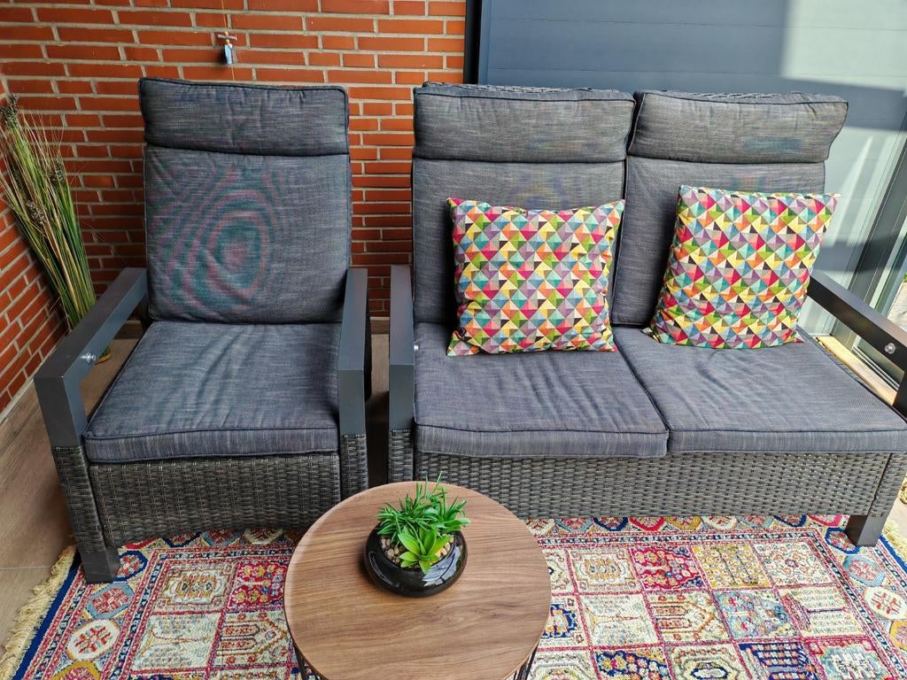 Comfortabele loungeset met verstelbare rugleuning, Tuin en Terras, Tuinsets en Loungesets, Ophalen, Gebruikt, 3 zitplaatsen, Loungeset