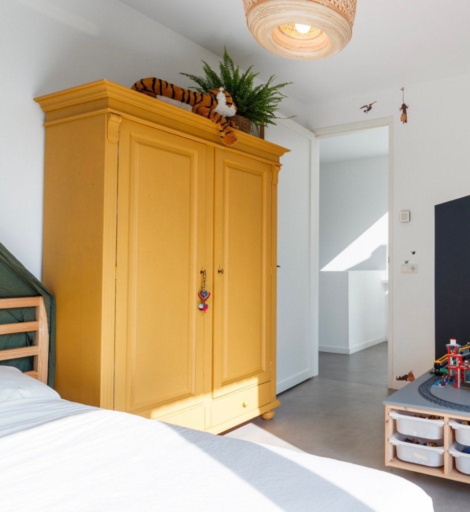 Mooie Biedermeier linnen/kledingkast okergeel (120x50x190cm), Ophalen, Gebruikt, Biedermeier