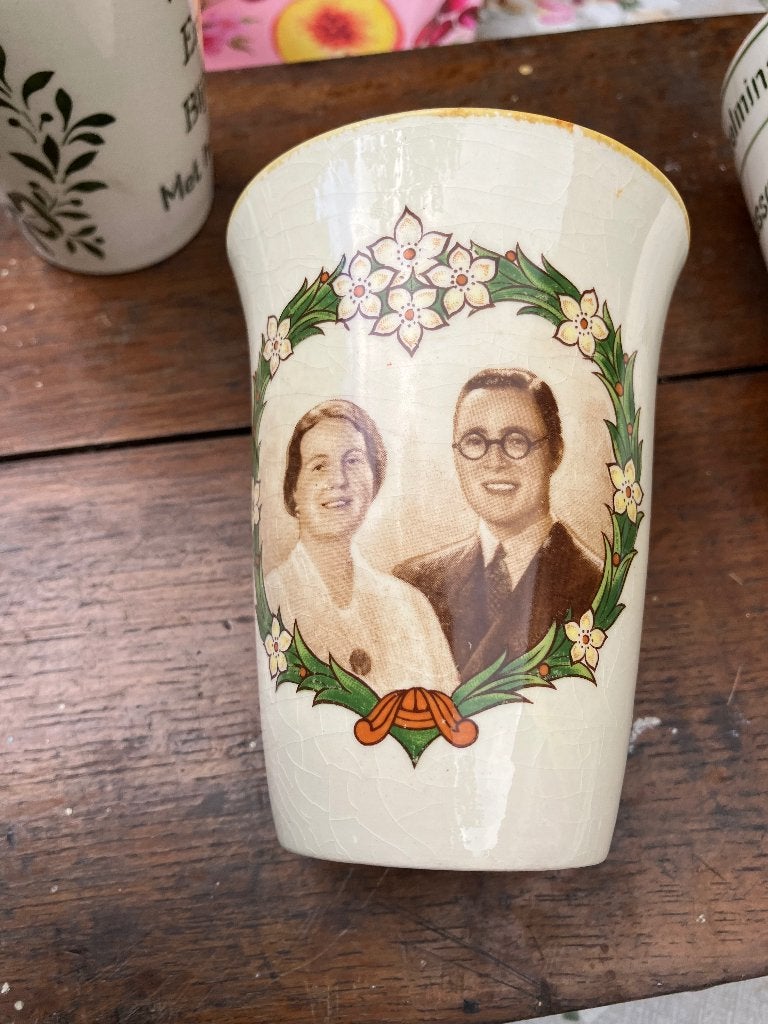 Beker Juliana en Bernhard trouwerij, Huis en Inrichting, Overige materialen, Gebruikt, Overige typen, Ophalen of Verzenden