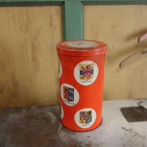 Blik Arks beschuit origineel oranje provincie wapens 21 hoog, Ophalen of Verzenden, Gebruikt, Beschuit