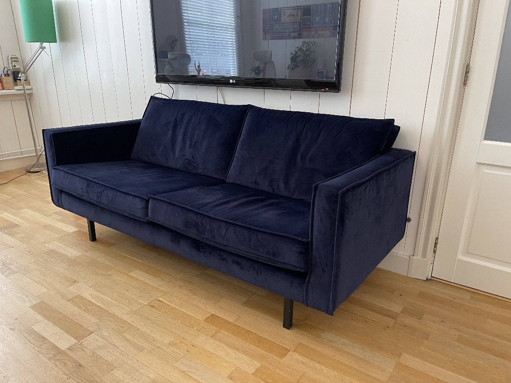 Fluwelen blauwe bank, Huis en Inrichting, Ophalen, 150 tot 200 cm, Tweepersoons, 75 tot 100 cm