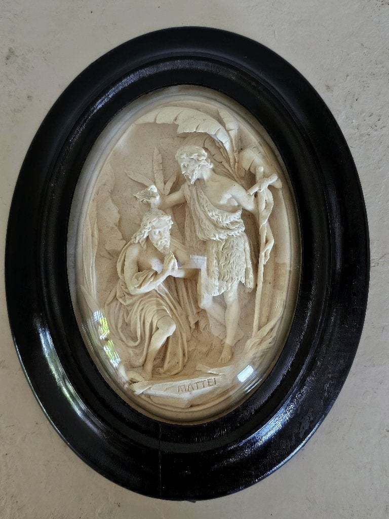 MEERSCHUIM lijst JOHANNES DOOPT JEZUS 19e eeuw gesigneerd, Ophalen of Verzenden